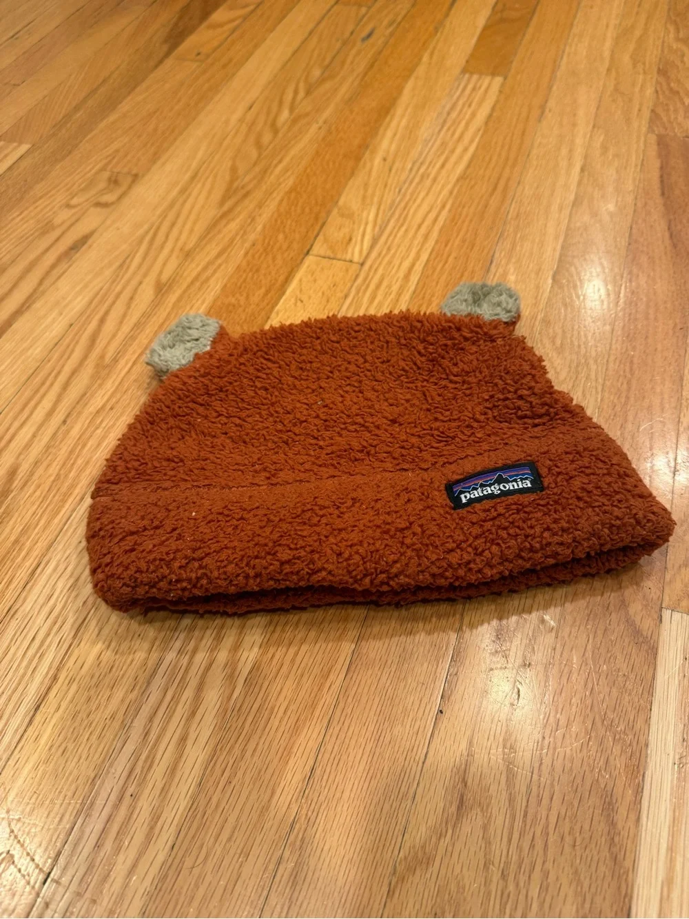Patagonia Kids Rust Orange Fleece Beanie with Ear Accents